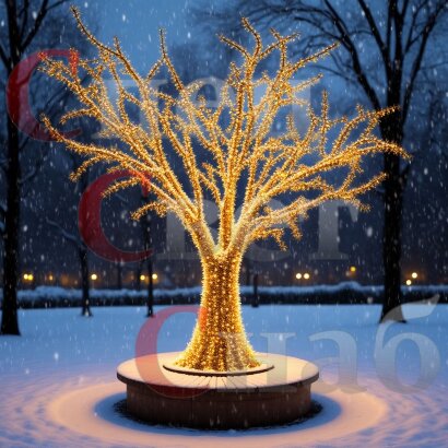 Уличное светодиодное дерево "Золотистый Клен" 2.5м с бетонной скамьей
